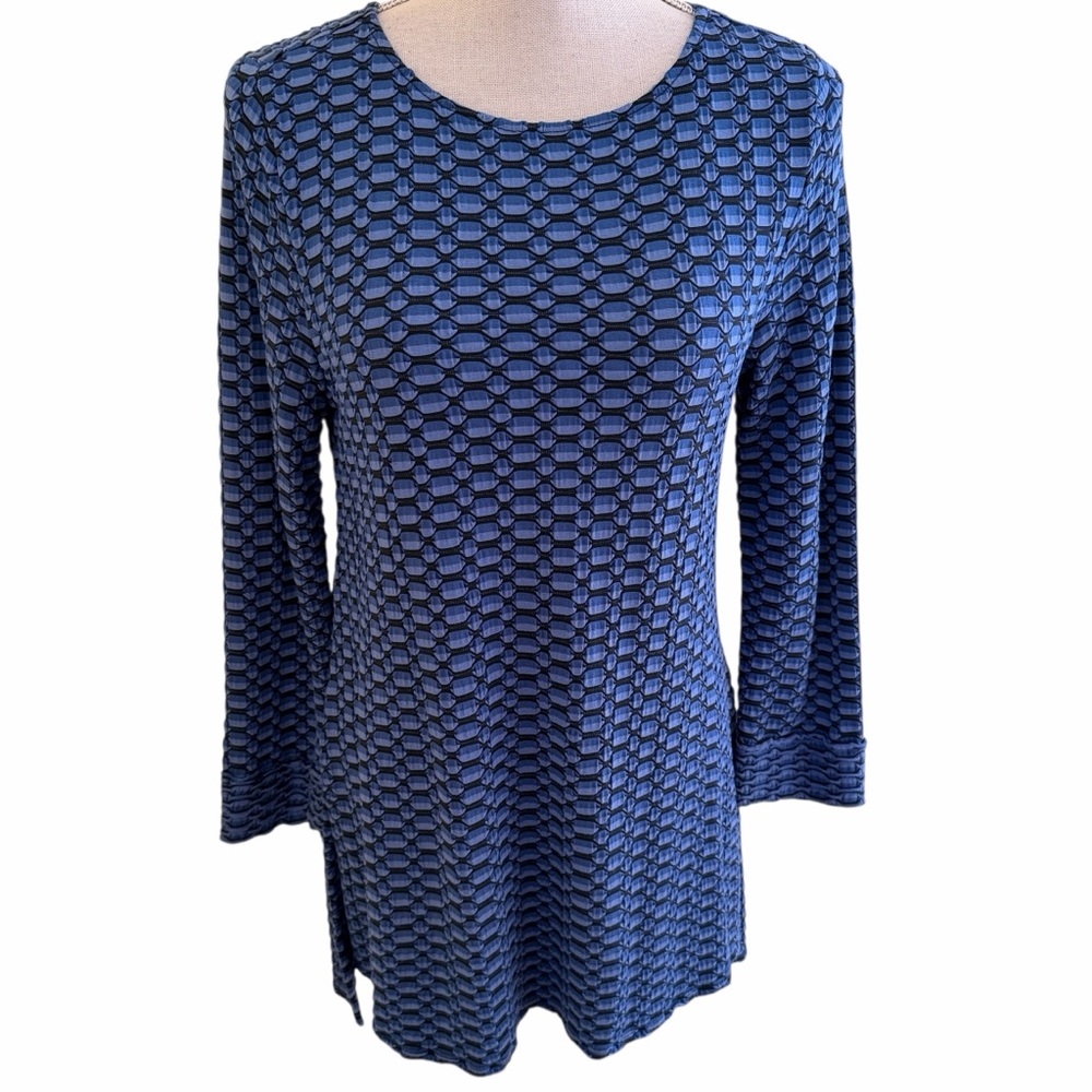 Habitat Blue/Black Geometric Patterned Jacquard Knit Tunic Top XS